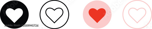 Heart shapes in circles icons set