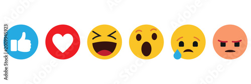 Foto Emoji Reaction Icon Set, Flat Yellow Emoticons for Social Media, Chat Feedback S