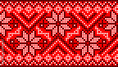 Ukrainian Seamless Dot Embroidery Border Pattern Red White Black Folk Ornament Traditional Ethnic Textile Decorative Background