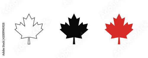 Billede på lærred Maple leaf set featuring black red and outline shapes for graphic design project