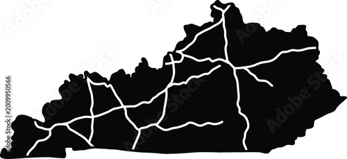 Schilderij op canvas Kentucky State Map with Main Highways and Interstate Road Network