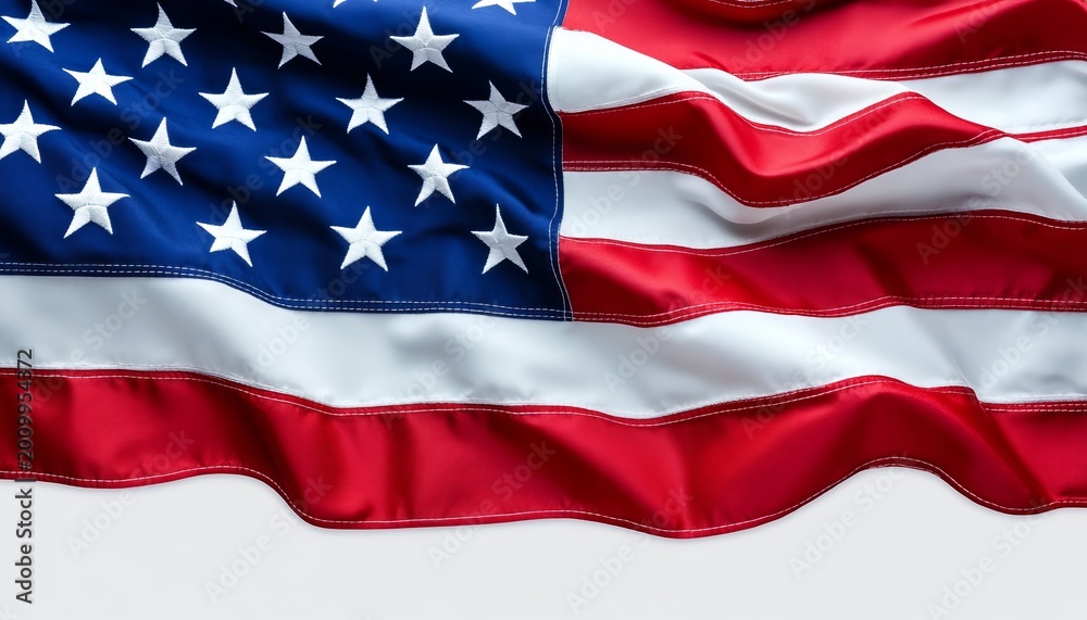 Obraz premium Patriotic American Icon, Waving Flag with Vibrant Stripes and Stars, Festive USA Image