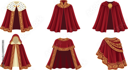 Foto Royal Red Capes Set with Gold Embroidery, Regal Cloaks, and Elegant Historic Des