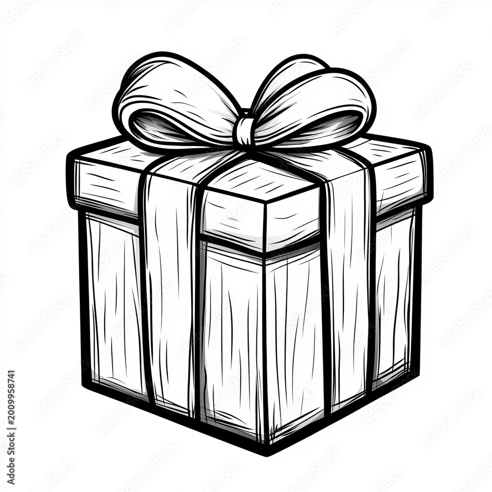 Fototapeta premium Chic Black Outline Gift Box Clipart with Bow and Ribbon, Ideal for Holiday and Celebration Themes