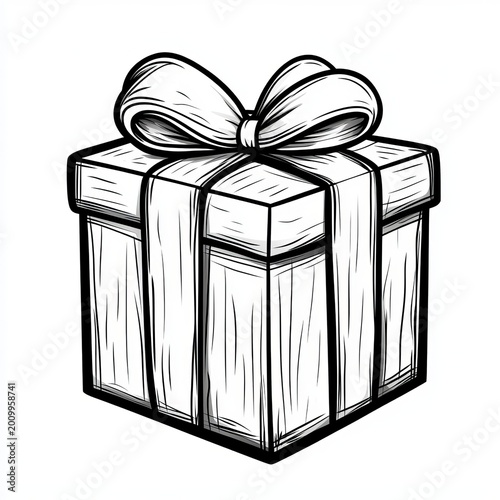 Chic Black Outline Gift Box Clipart with Bow and Ribbon, Ideal for Holiday and Celebration Themes