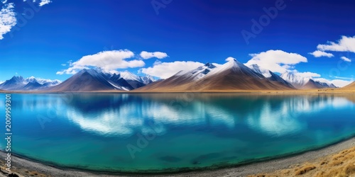 beautiful mountain lake with clear water on sunny day