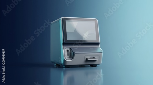 Blood gas analyzer 3D render, hospital laboratory diagnostic device visualization, ICU blood gas testing machine model, clinical sample analysis equipment
