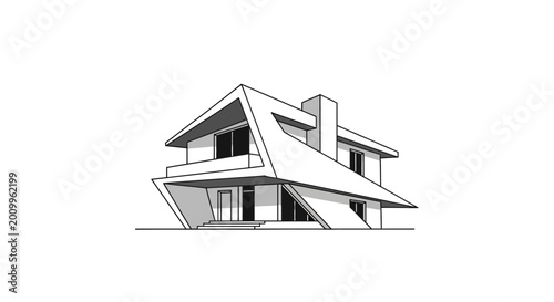 Obraz na płótnie Modern house with angled roof lines.