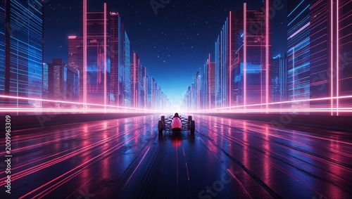 Panoramic Neon City Night Street Race Light Trails