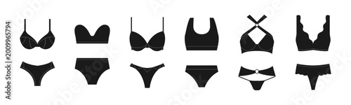 Quadro su tela Minimal black lingerie silhouettes set with assorted bra and panties styles clea