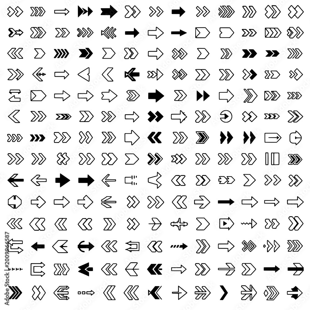Fototapeta premium Arrows hand drawn set with black curved lines and various styles featuring vector, collection, direction with navigation and graphic elements for
