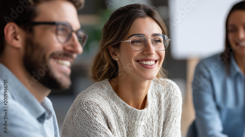 Close-up of a professional therapist pair conducting an open group session with warm expressions, dual therapist model concept, collaborative mental health facilitation, professional group