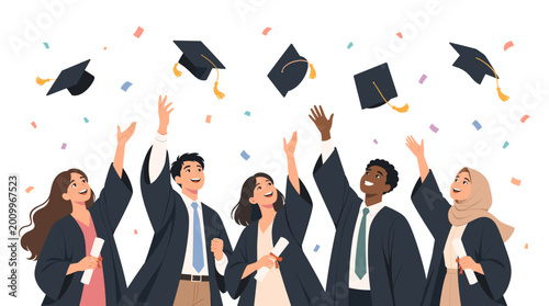 Foto Cheerful young woman in academic regalia celebrating her graduation, ideal for education and achievement marketing