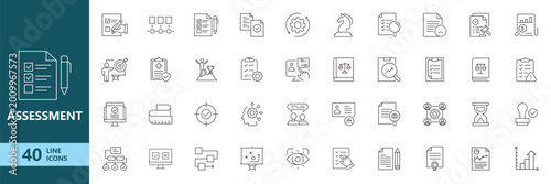 Minimal Assessment Line Icons Set Business Evaluation Checklist Audit Strategy Outline Collection