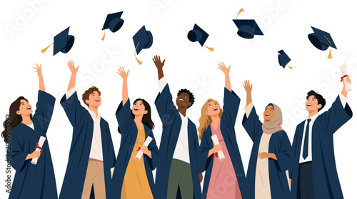 Obraz na plátně A joyful student in a graduation gown holding a diploma, perfect for educational achievement and academic success marketing