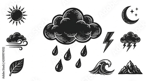 Fotografie Weather forecast icons and symbols.