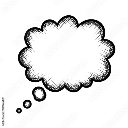 Hand drawn thought bubble sketch with hatching style.