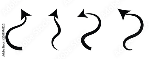 Devil Tail Icon with Sharp Curved Shape, Fantasy Demon Symbol for Game UI and Halloween Design,