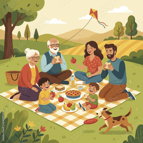 Happy multigenerational family having a joyful picnic in the park.
