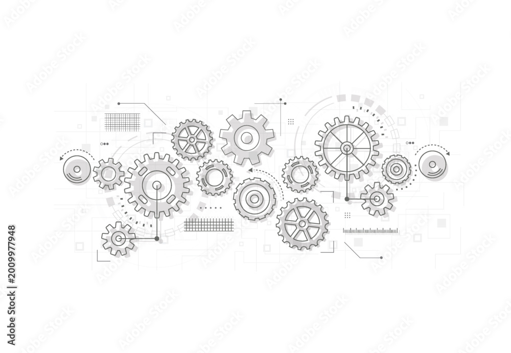 Fototapeta premium Abstract cogs and gear wheel mechanism technology background. Machine engineering design. Vector illustration