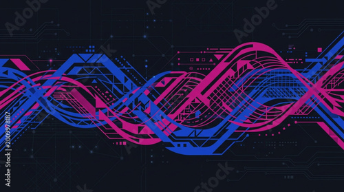 Tableau sur toile Vibrant pink blue abstract wave design.