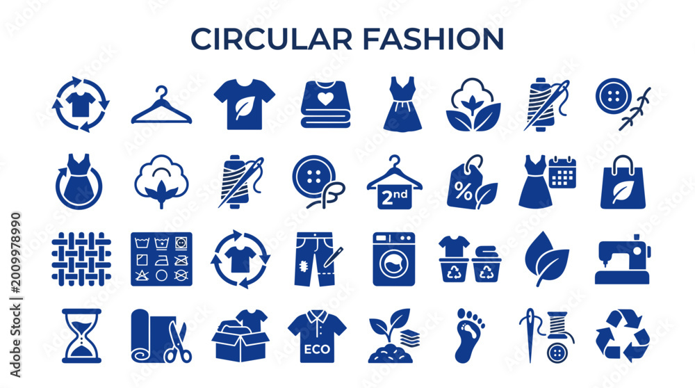 Fototapeta premium Circular Fashion Icons Representing Sustainable Clothing Industry And Eco Friendly Textile Production Concepts