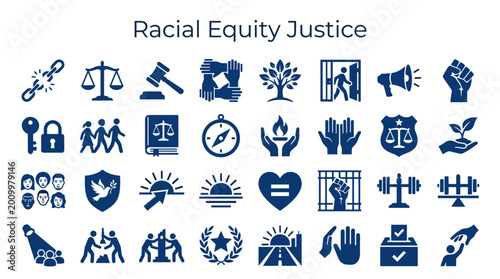 Foto Collection of icons representing racial equity justice diversity inclusion and h