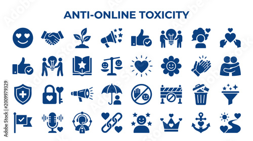 Obraz na płótnie Anti Online Toxicity Icons Set Positive Social Media Communication Support and C