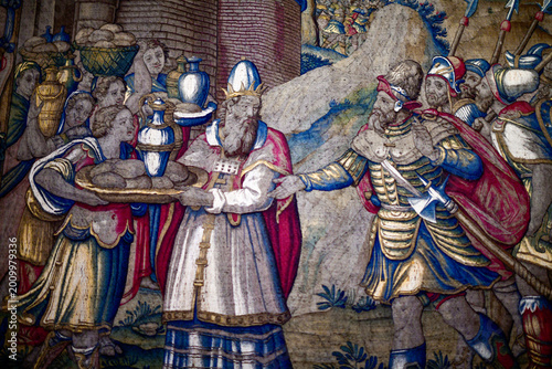 Foto Historischer Wandteppich im Dom zu Como mit der biblischen Szene von König David