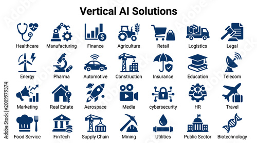 Photos Diverse Vertical AI Solutions Icons Representing Multiple Industries and Busines