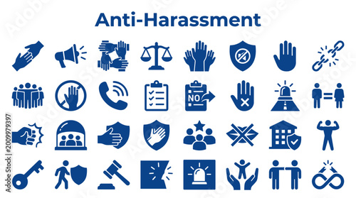 Schilderij op canvas Anti harassment concept with diverse icons representing safety, support, legal j