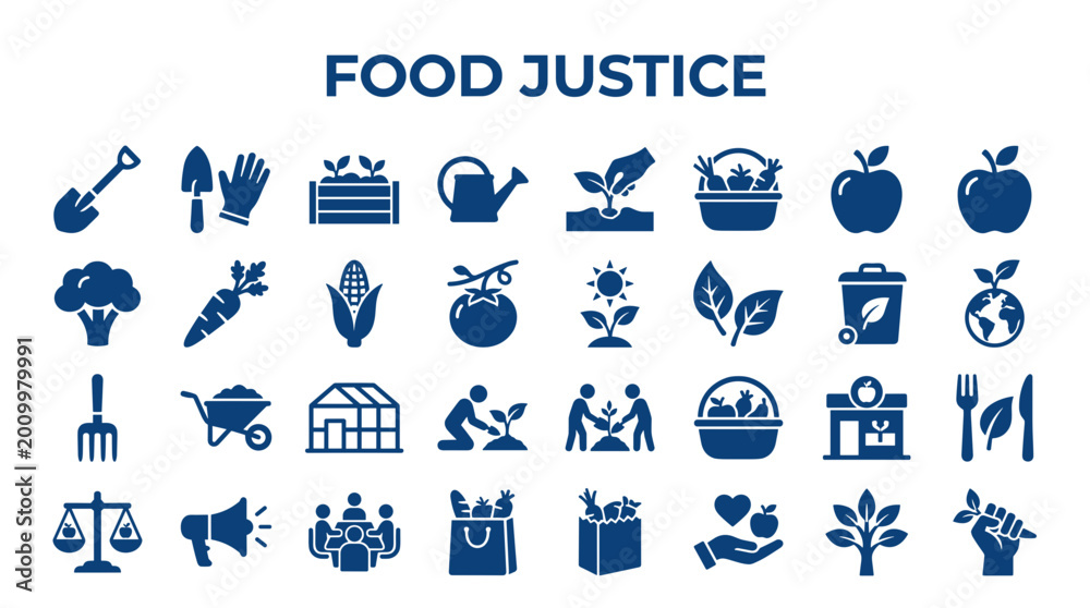 Fototapeta premium Food Justice Icons Representing Healthy Eating Sustainable Agriculture Community Support and Environmental Care