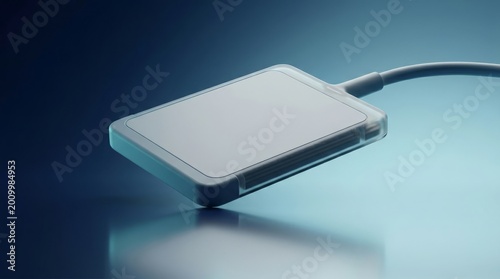 Dental X ray sensor plate 3D render, intraoral radiography sensor visualization, digital dental imaging device, flat diagnostic sensor, clinical radiology equipment
