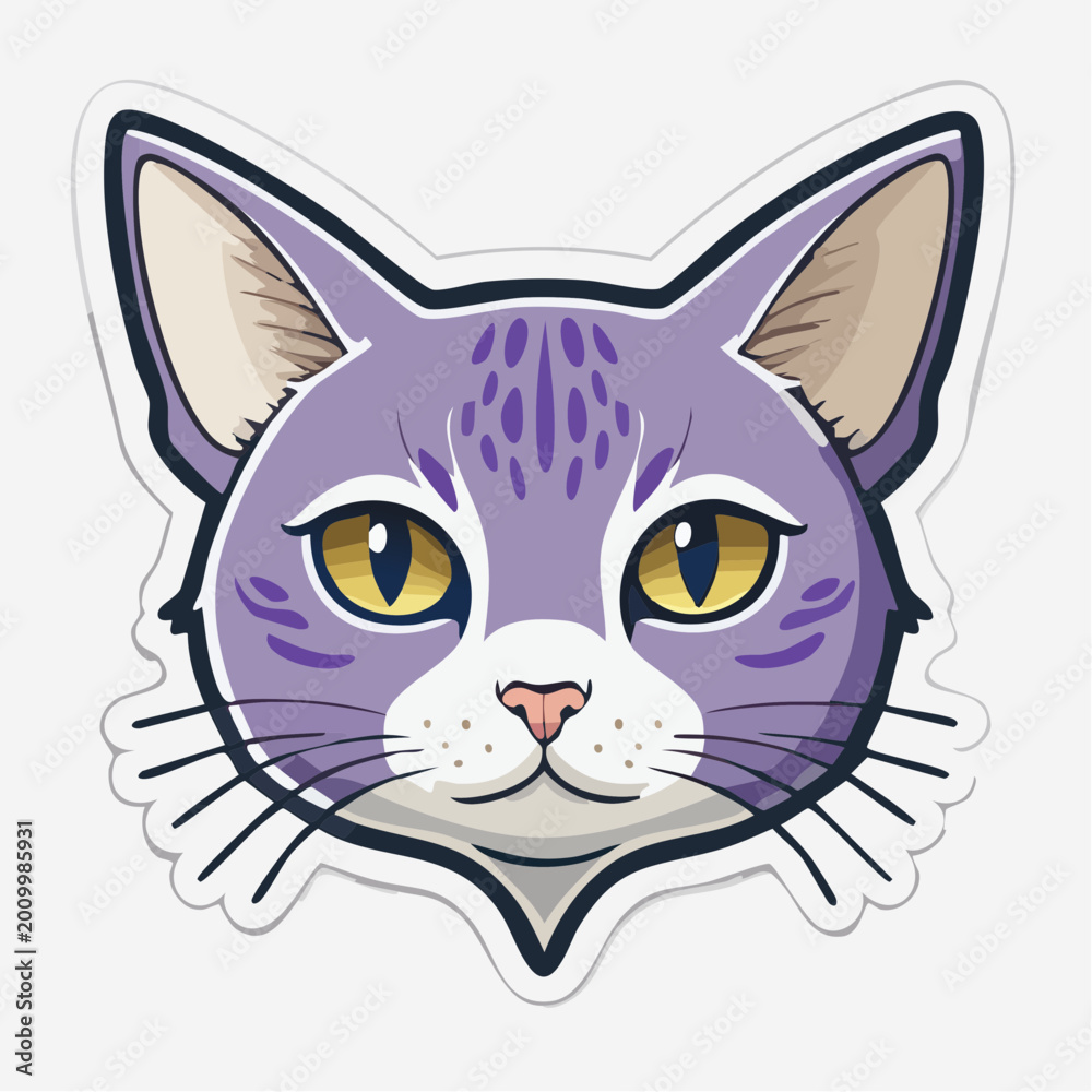 Obraz premium Purple Cat Face Sticker Illustration