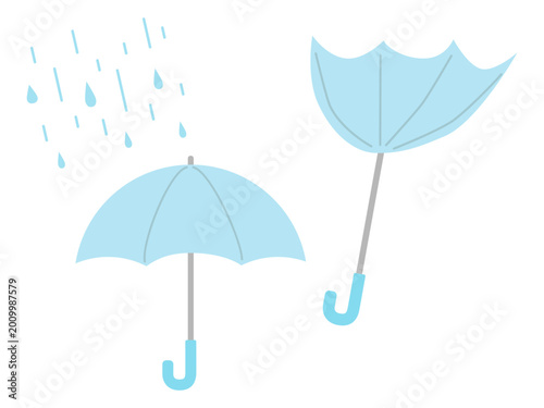 シンプルな傘と雨の雫のイラスト