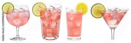 Φωτογραφία Refreshing pink cocktails in different glass types, garnished with lime and lemon slices