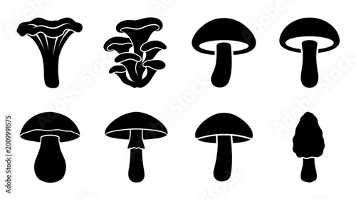 Quadro su tela Variety of Mushroom Shapes Silhouettes.