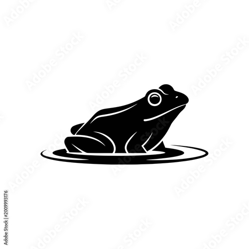 Minimalist Black and White Frog Vector Illustration in Water