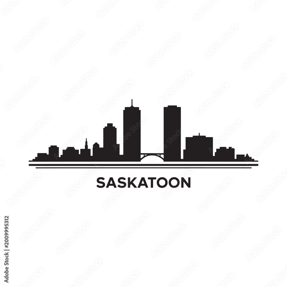 Fototapeta premium Saskatoon skyline silhouette on white background high quality
