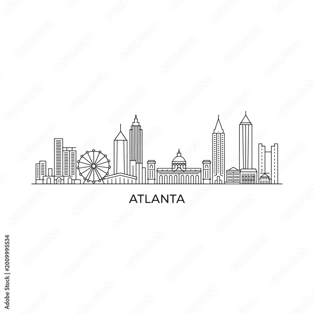 Obraz premium Atlanta skyline linear drawing on white background