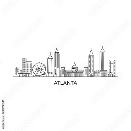 Atlanta skyline linear drawing on white background