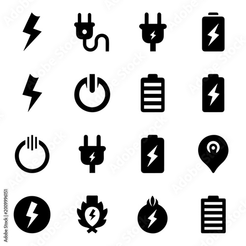 Bild auf Leinwand Energy symbols and icons representing power, electricity, and battery charging o
