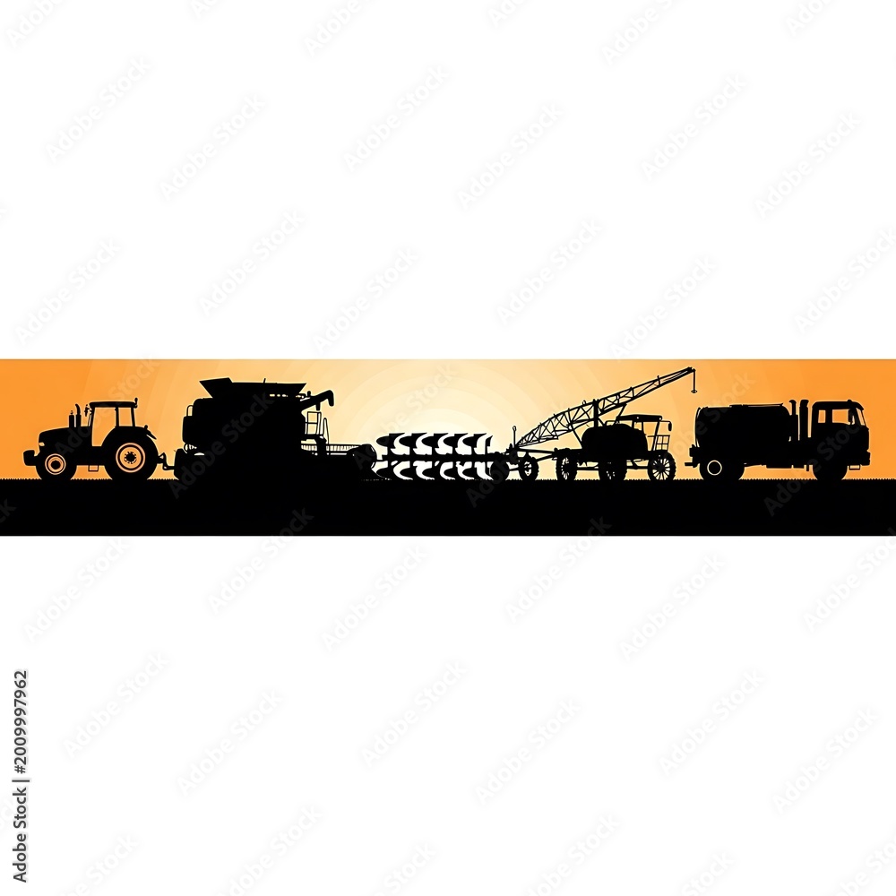 Fototapeta premium Silhouette of farming machinery vehicles.