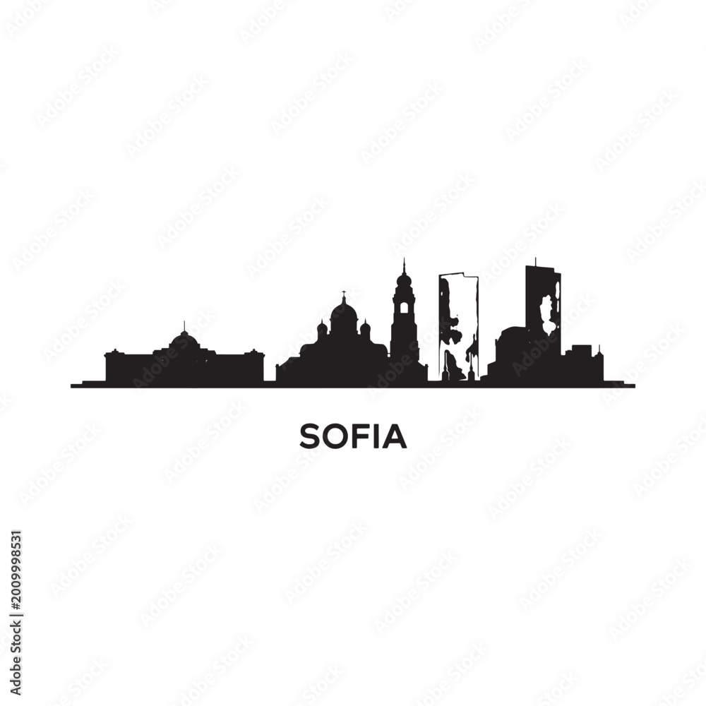Obraz premium Sofia skyline silhouette against a white background with city name