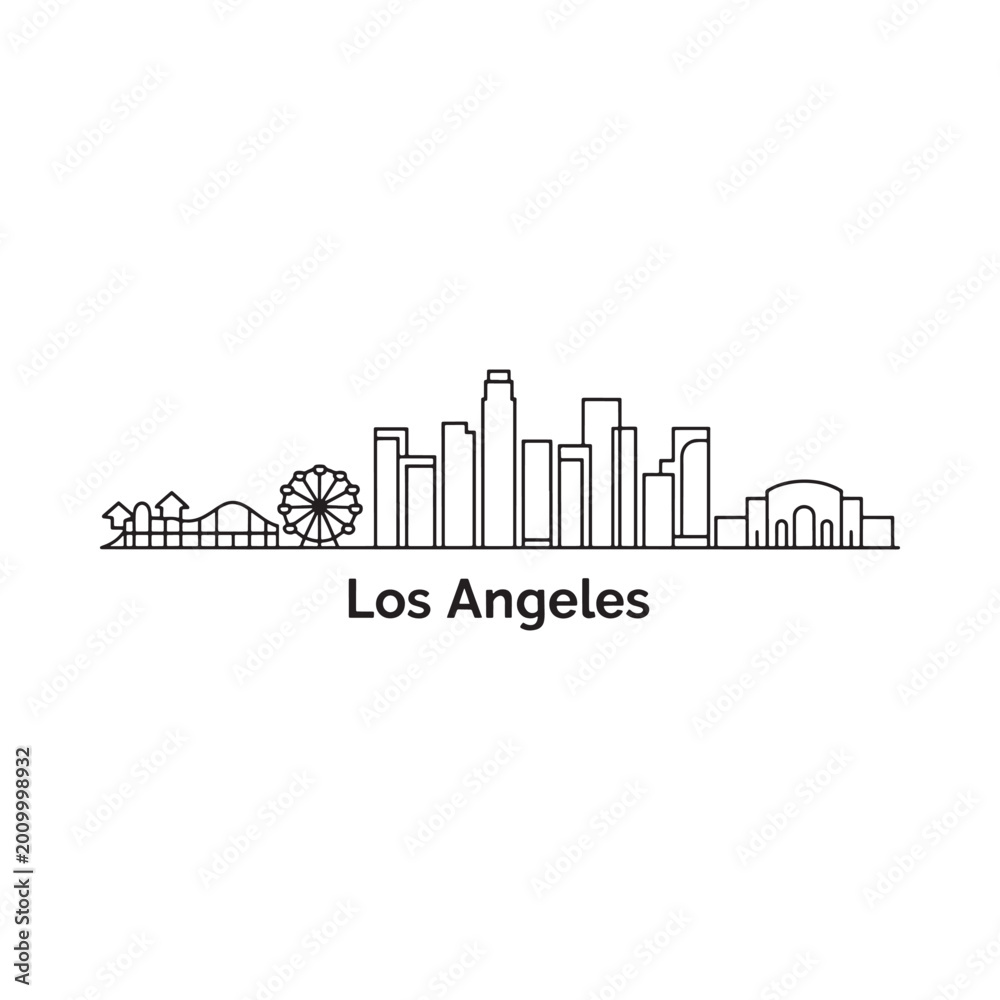Fototapeta premium Los angeles skyline linear illustration on white background