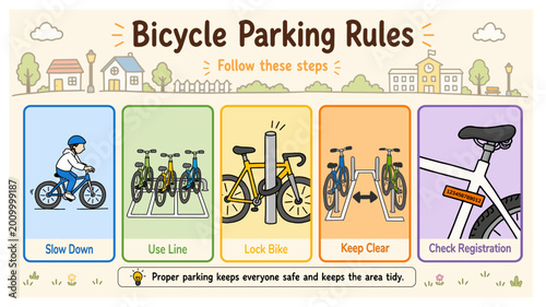 Photos 自転車駐輪の基本ルール 整理整頓と安全のための図解、Basic Bicycle Parking Rules Safety and Organization Di
