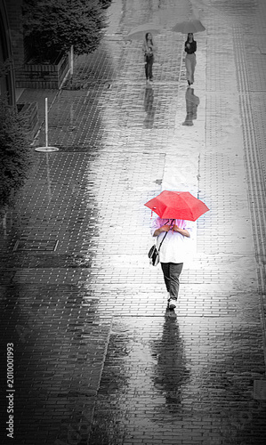 雨の赤い傘