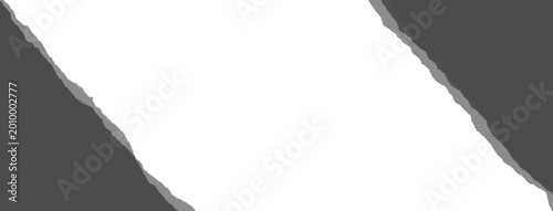 Diagonal torn paper edges, dark gray, isolated on transparent background