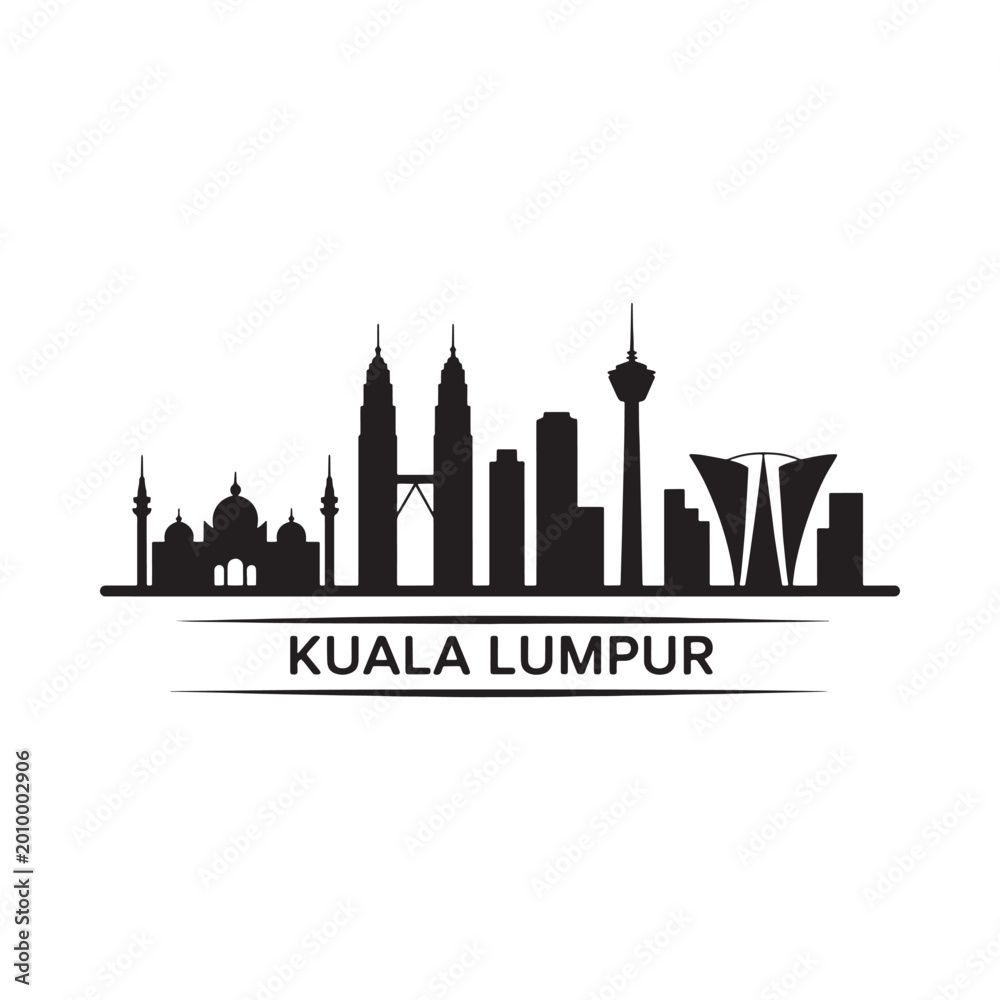 Fototapeta premium Kuala Lumpur skyline silhouette against a white background