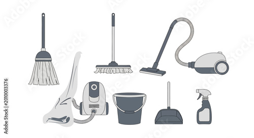 Schilderij op canvas Cleaning tools and equipment set.